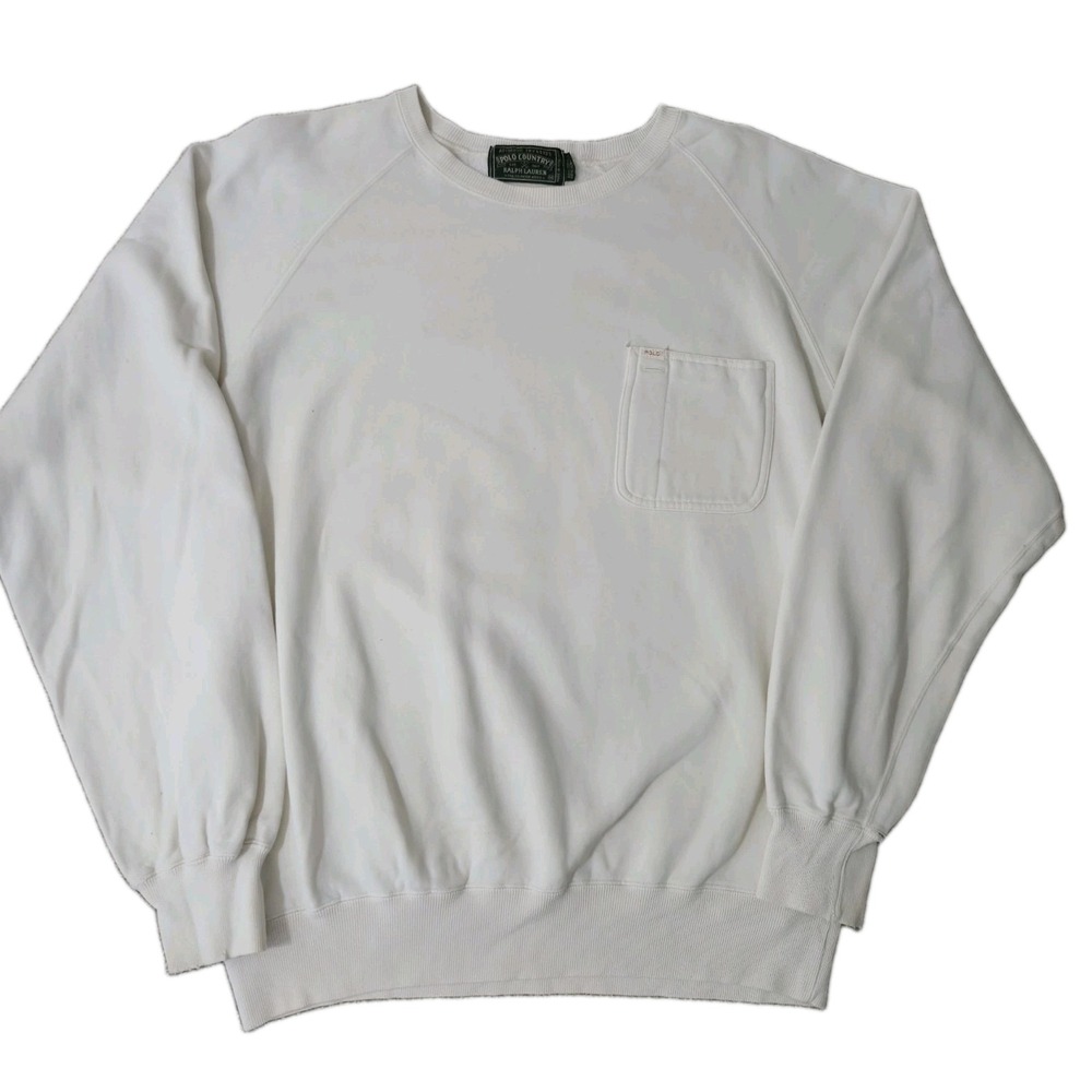 Polo Country Ralph Lauren Vintage Sweatshirt Mens Size M Pocket White 90s